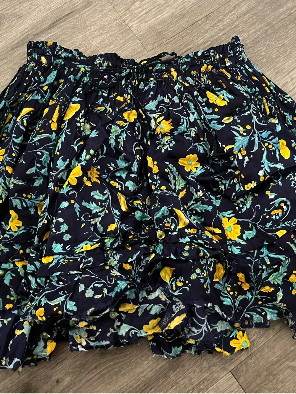 Free People Navy Skirt with Yellow & Teal Floral